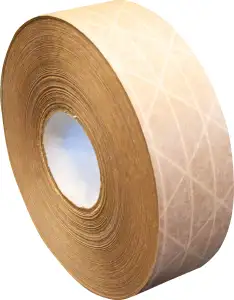 Water Activated Kraft Paper with Filament - 1.65" x 375', 2" Core – Case of 10 Rolls